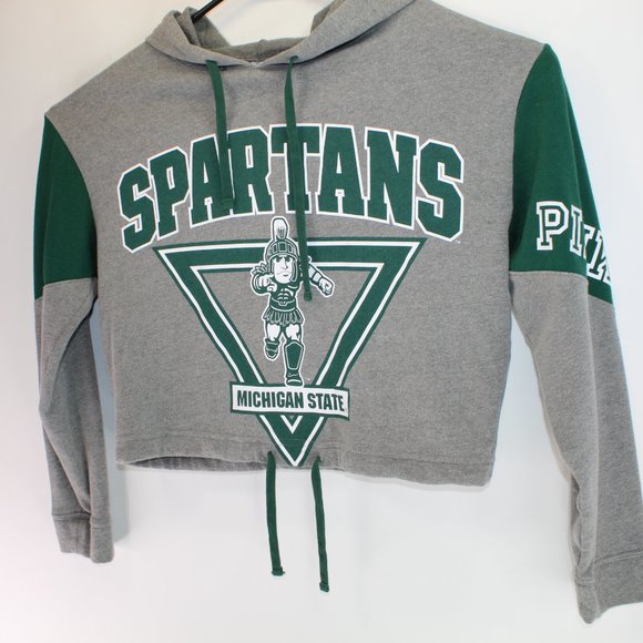 PINK Victoria's Secret w/ 5th & Ocean MSU Spartans Women S Hoodie Crop Top Shirt - Picture 5 of 8